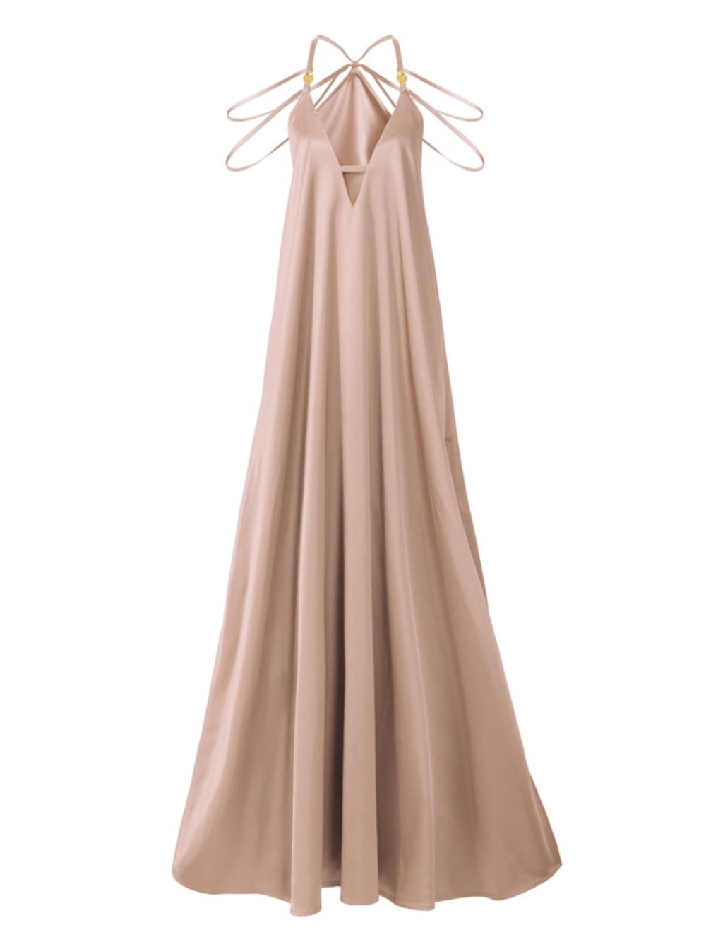 NWT Kargede Beige Satin Maxi Slip Dress with Strappy Back, size 14